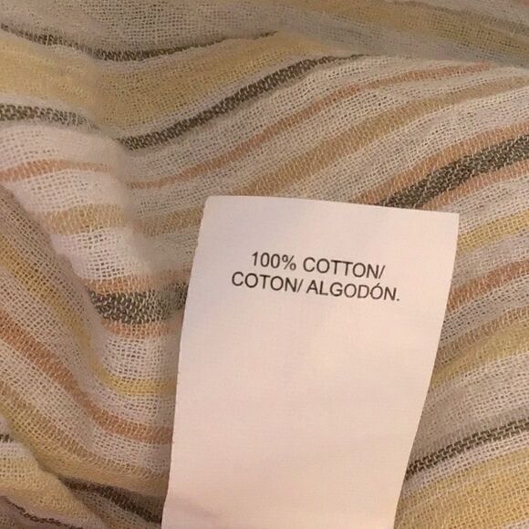 Lucky Brand Cream Brown Pinstripe Cotton Half Button Roll Sleeve Tunic Blouse - Picture 12 of 14